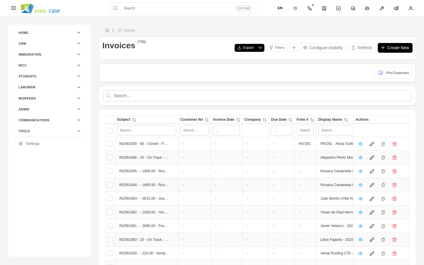 Screenshot: invoice form with tax info, line items, and total