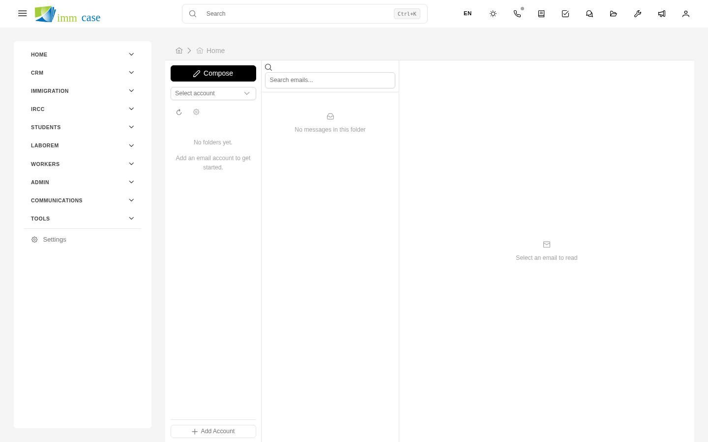 Screenshot: inbox with email list and detail pane