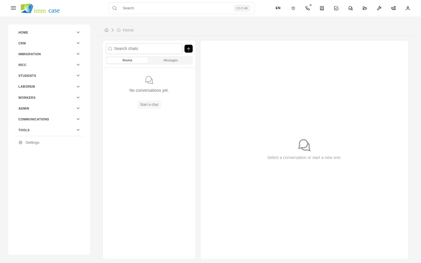 Screenshot: chat view with conversation list on the left and messages on the right