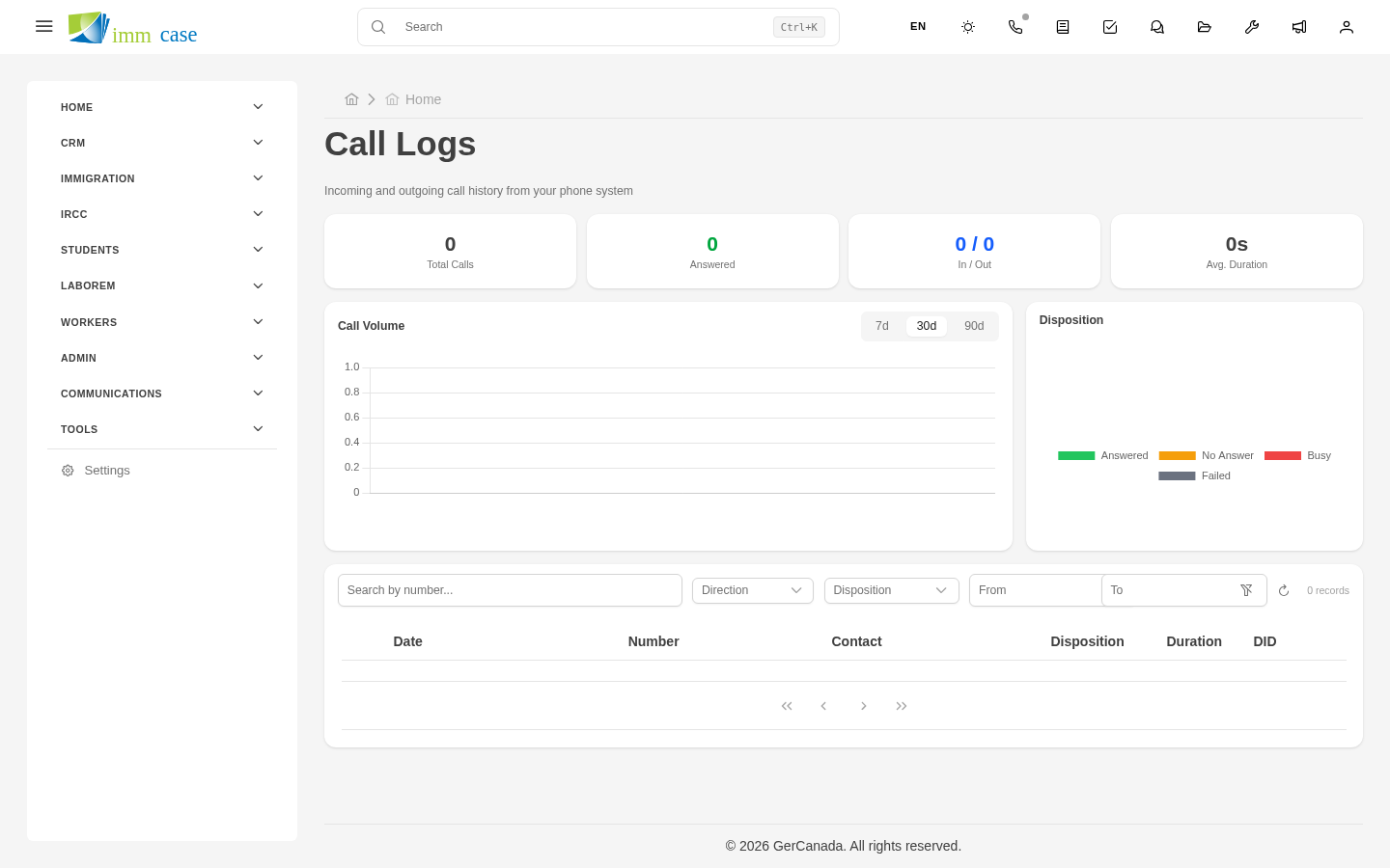 Screenshot: webphone with dial pad and recent calls list