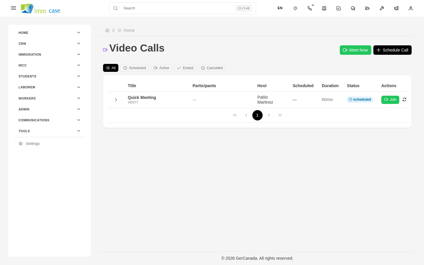 Screenshot: schedule video call form with fields and generated link