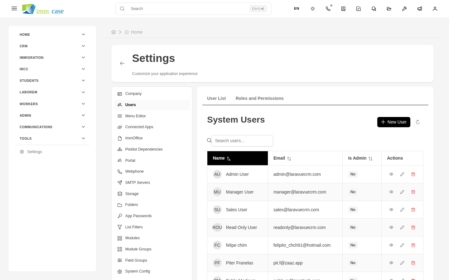 Screenshot: user creation form with all fields