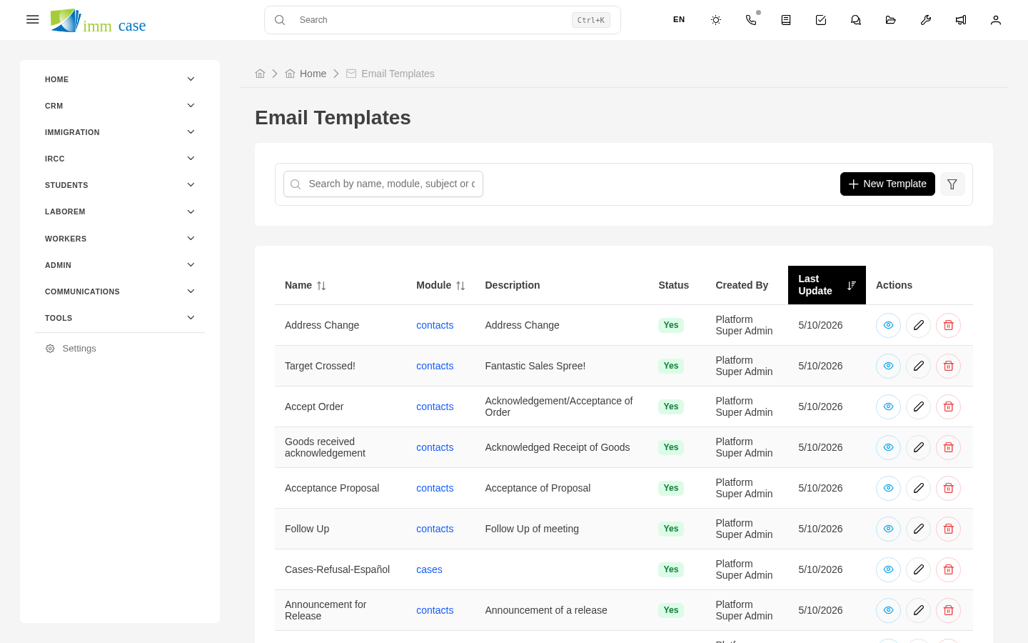 Screenshot: email template editor with subject, body, and Insert Token button