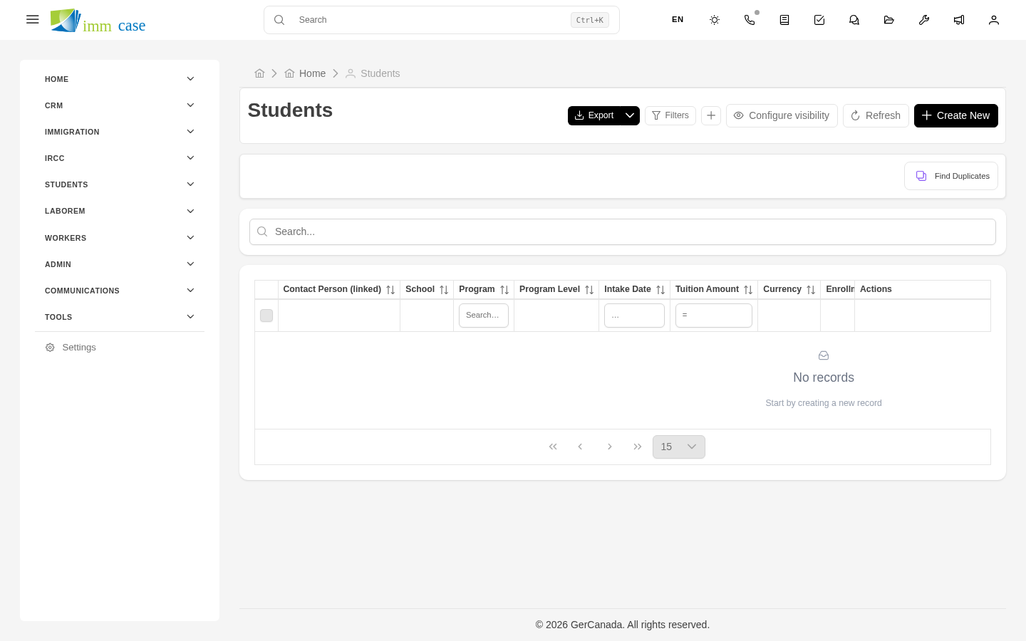 Screenshot: Students case form with DLI autocomplete