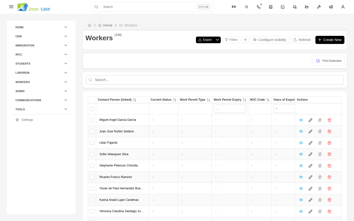 Screenshot: Workers case with Employer section and Worker section