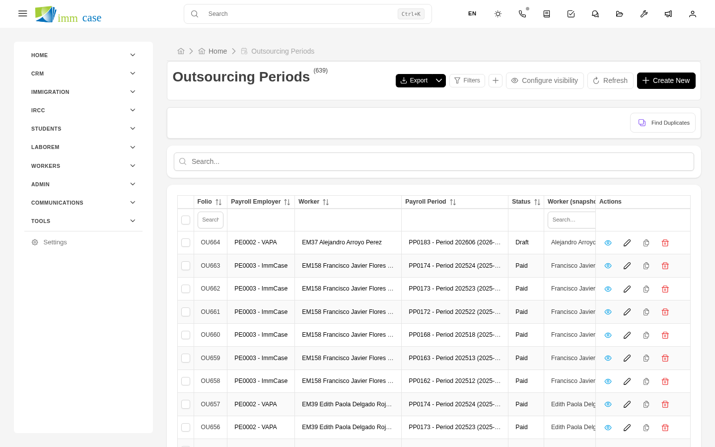 Screenshot: generated paystub with worker data, totals, deductions