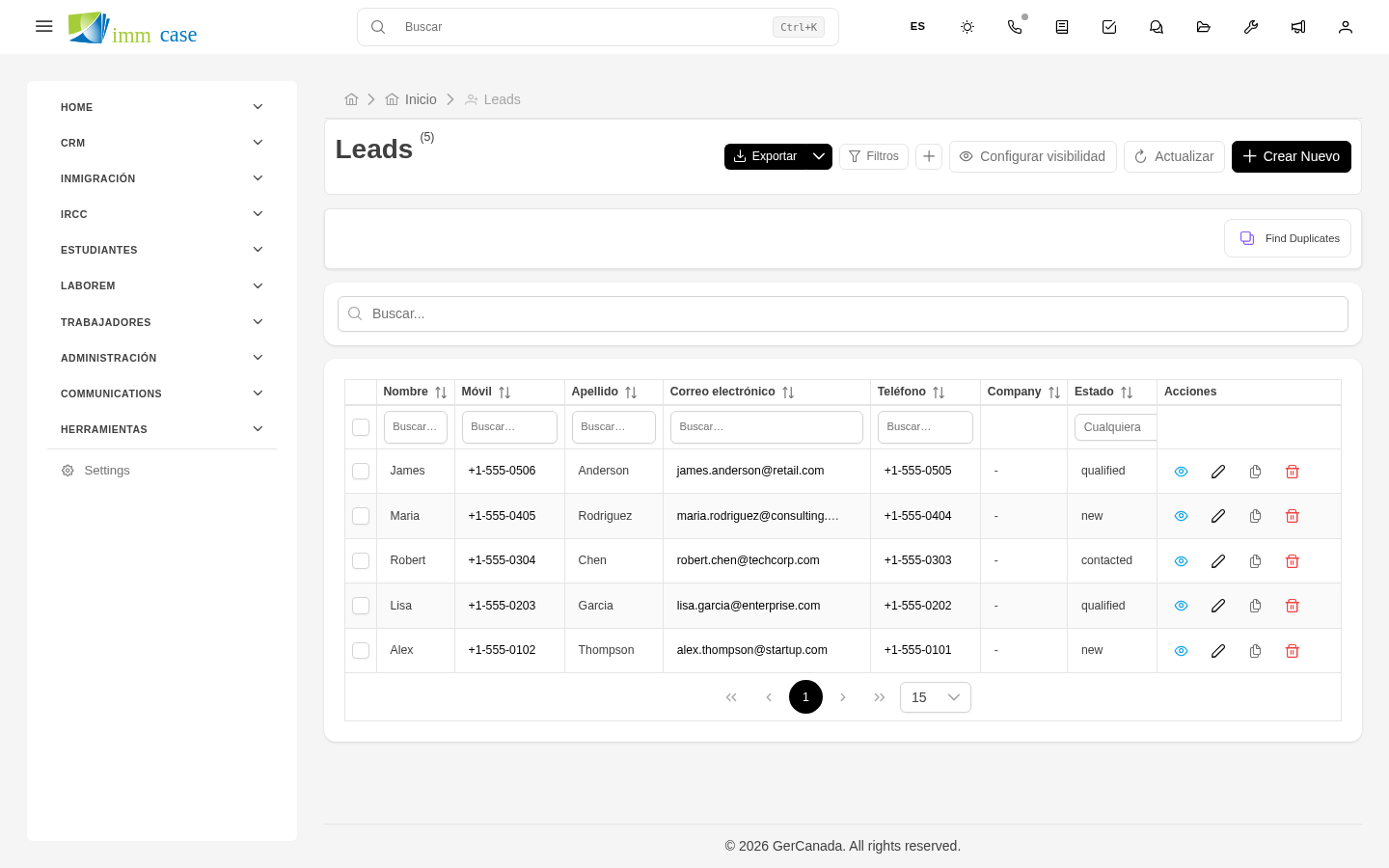 Screenshot: vista kanban de Prospectos con columnas por estado del embudo