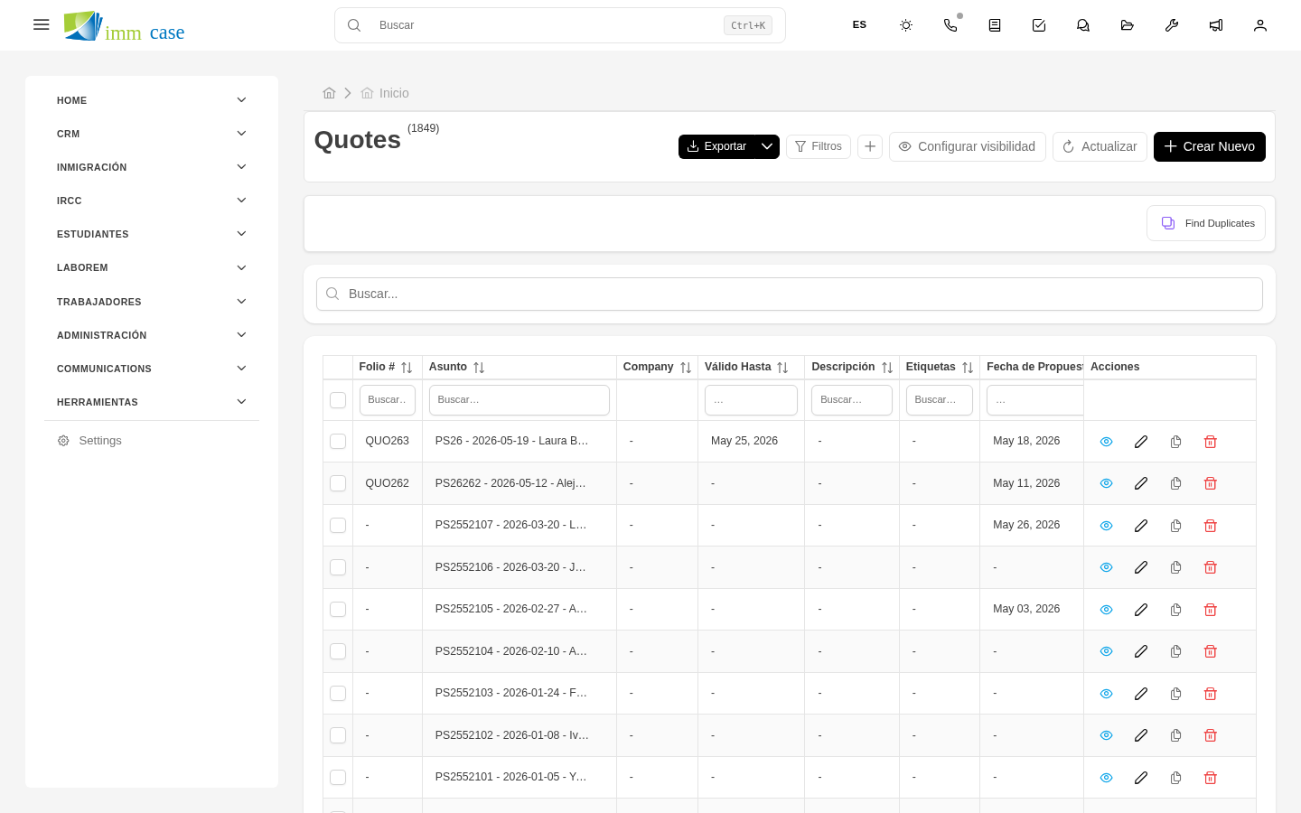 Screenshot: formulario de presupuesto con renglones, totales y términos