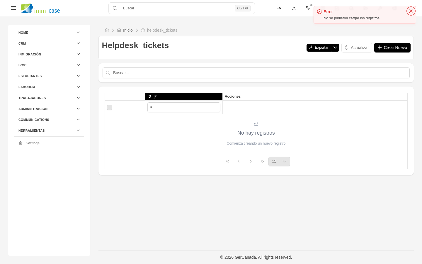 Screenshot: formulario de creación de ticket de mesa de ayuda