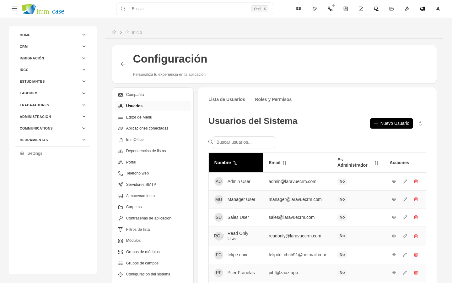 Screenshot: formulario de creación de usuario con todos los campos