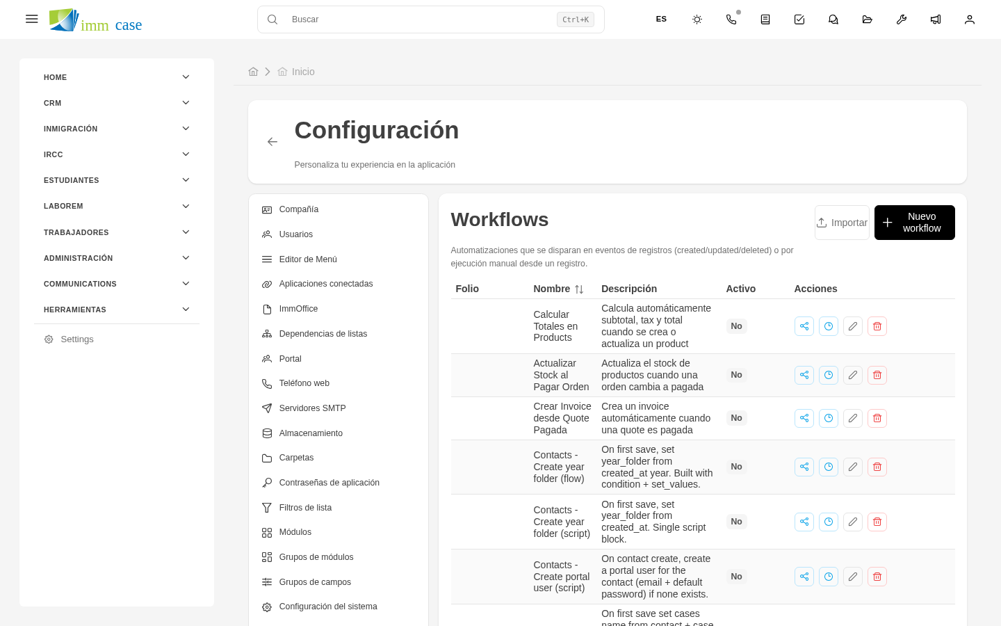 Screenshot: editor de flujos con bloques conectados visualmente
