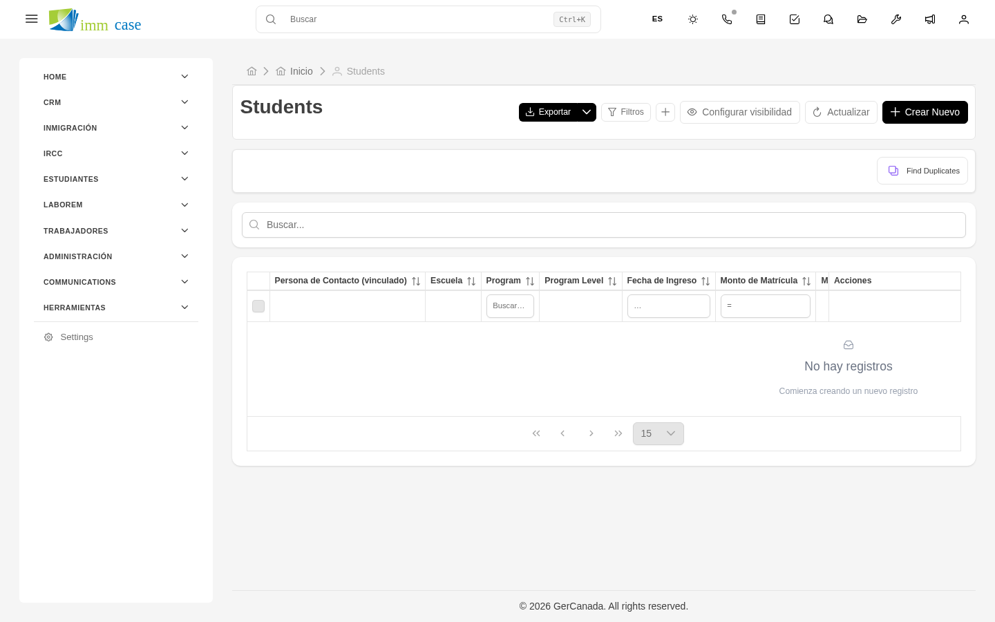 Screenshot: formulario de caso Students con autocompletado de DLI