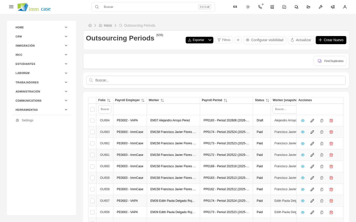 Screenshot: paystub generado con datos del trabajador, totales, deducciones