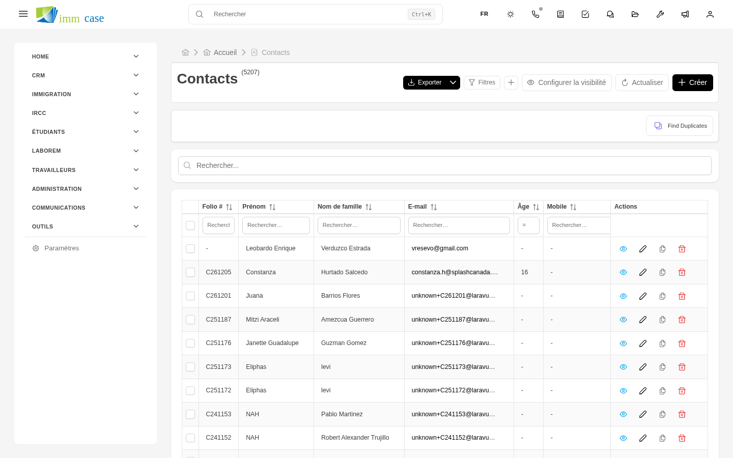 Capture d'écran : vue de liste en mode tableau avec sélecteur de vues au-dessus