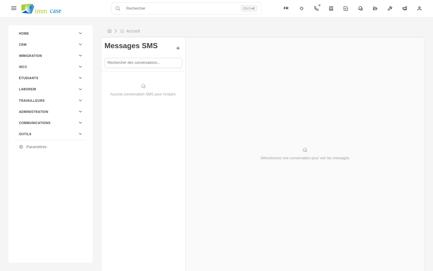 Capture d'écran : formulaire d'envoi de SMS avec compteur de caractères