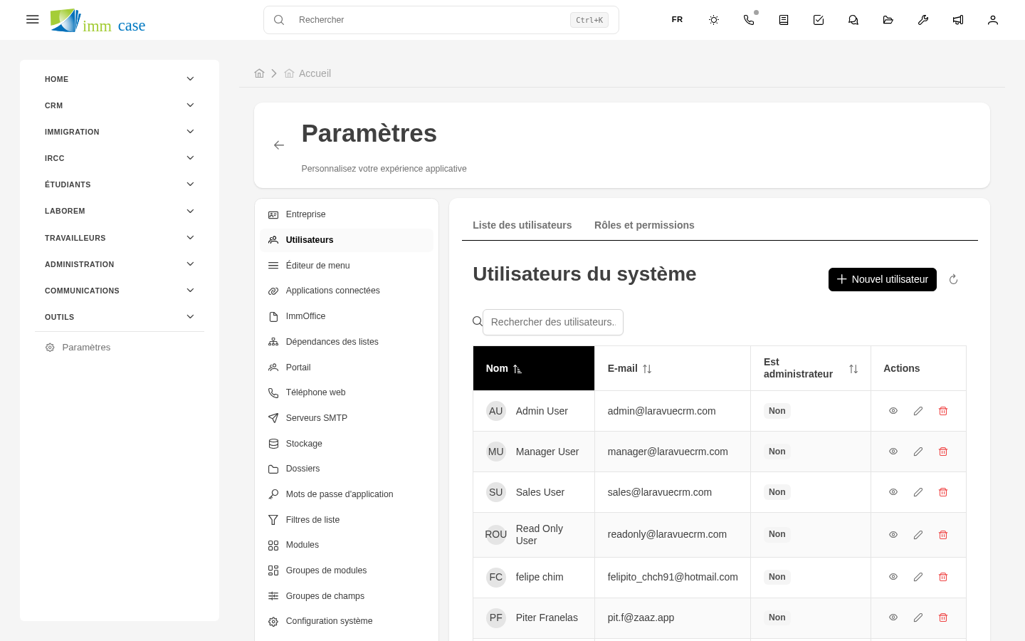 Capture d'écran : formulaire de création d'utilisateur avec tous les champs