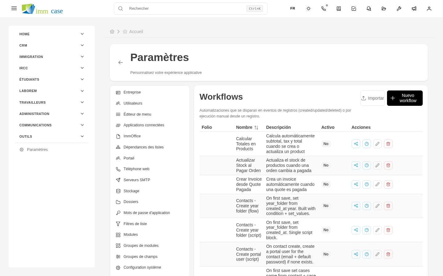 Capture d'écran : éditeur de flux avec blocs visuellement connectés