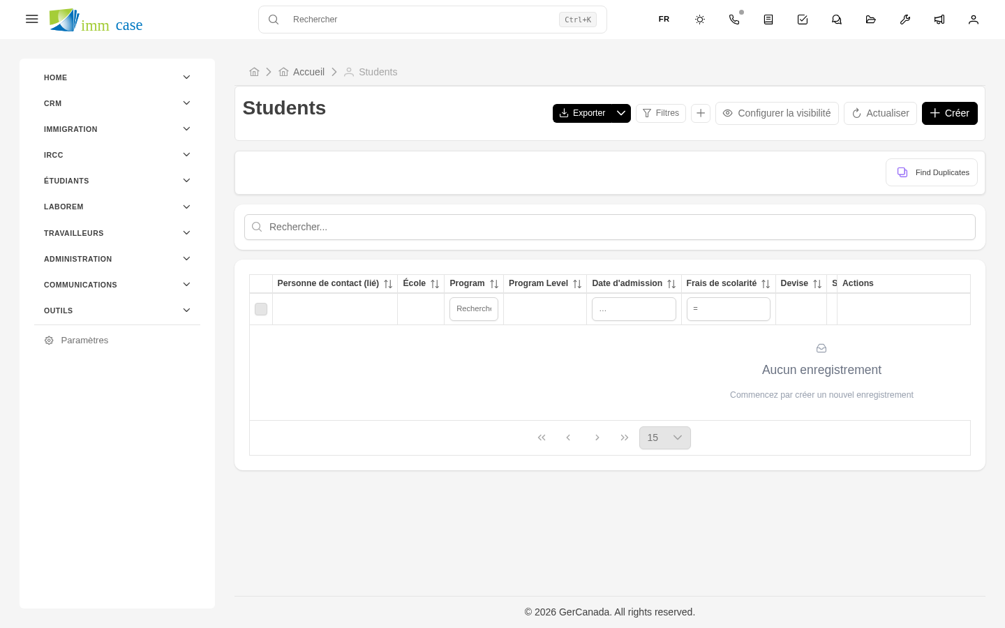 Capture d'écran : formulaire de dossier Students avec saisie automatique de DLI